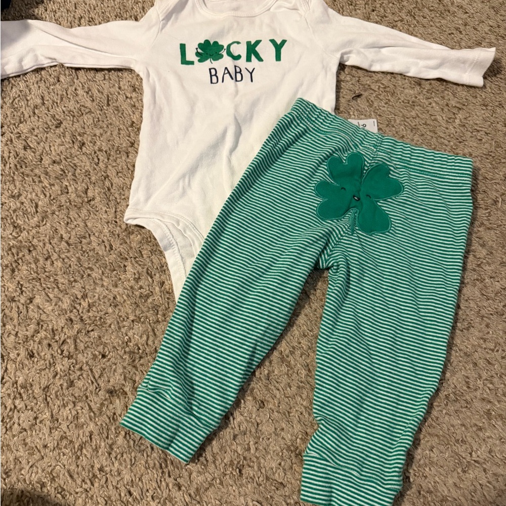 Carter's White and Green Lucky Baby Set